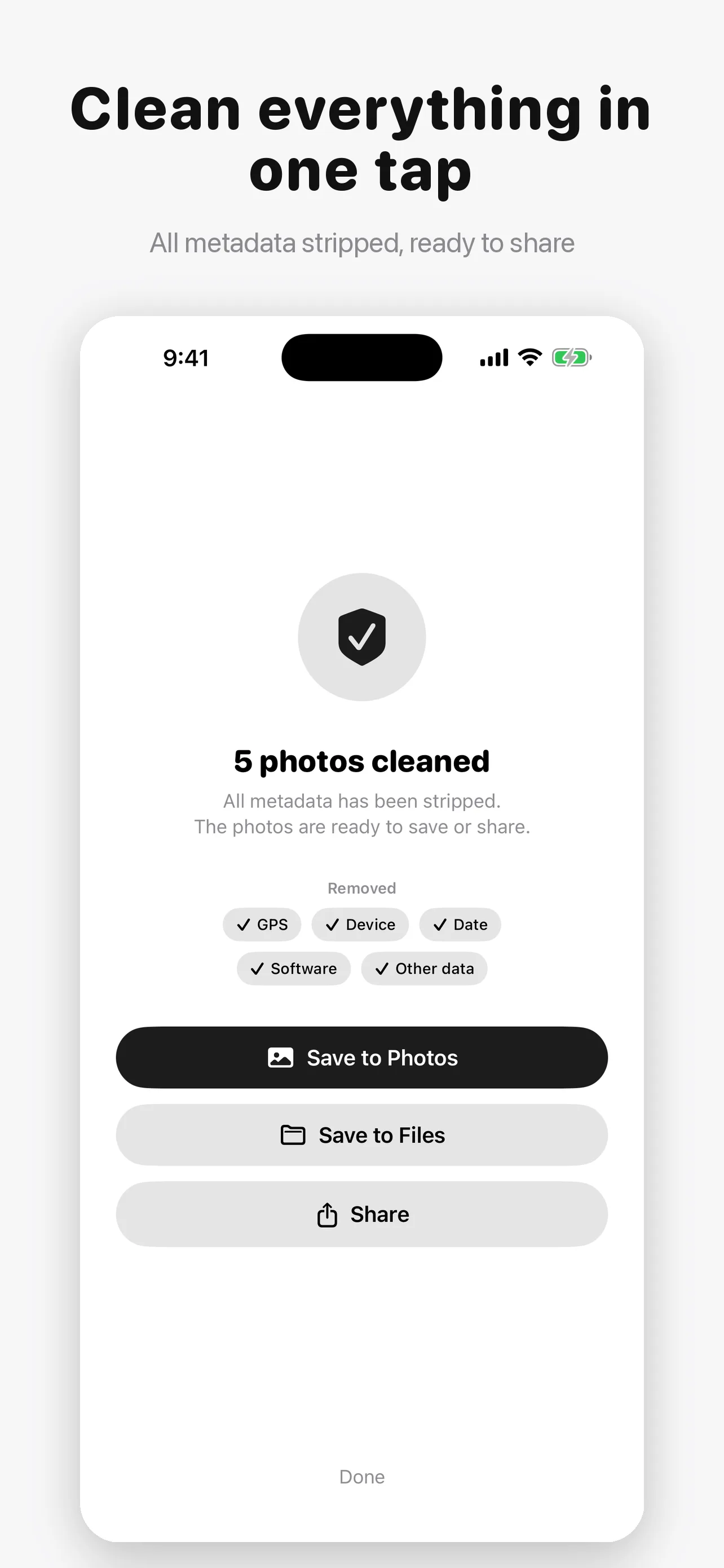 Metadata Remover App Screenshot - Clean result after stripping metadata