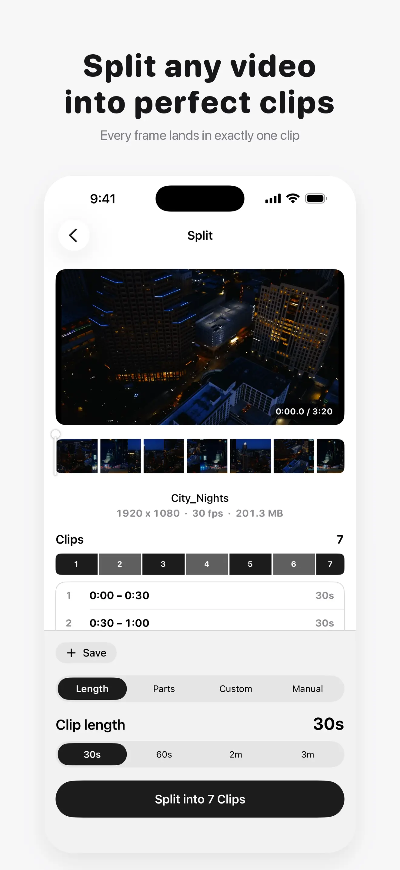 Video Splitter: Split & Cut Screenshot - Split any video into perfect clips, every frame in exactly one clip