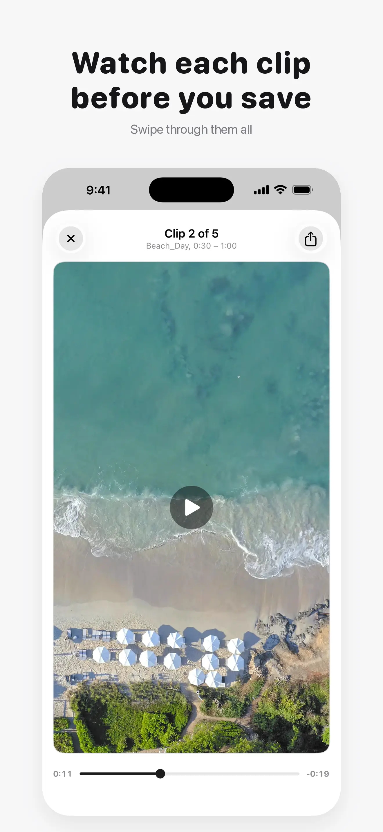 Video Splitter: Split & Cut Screenshot - Watch each clip before you save